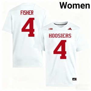 #4 Aiden Fisher Indiana Hoosiers White Women's Jerseys Replica College Football 377190-766
