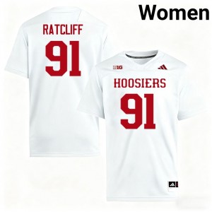 #91 Dominique Ratcliff Indiana White Women Jerseys Replica College Football 657229-966
